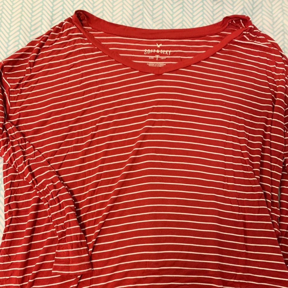 Red and white striped long sleeve T-shirt
